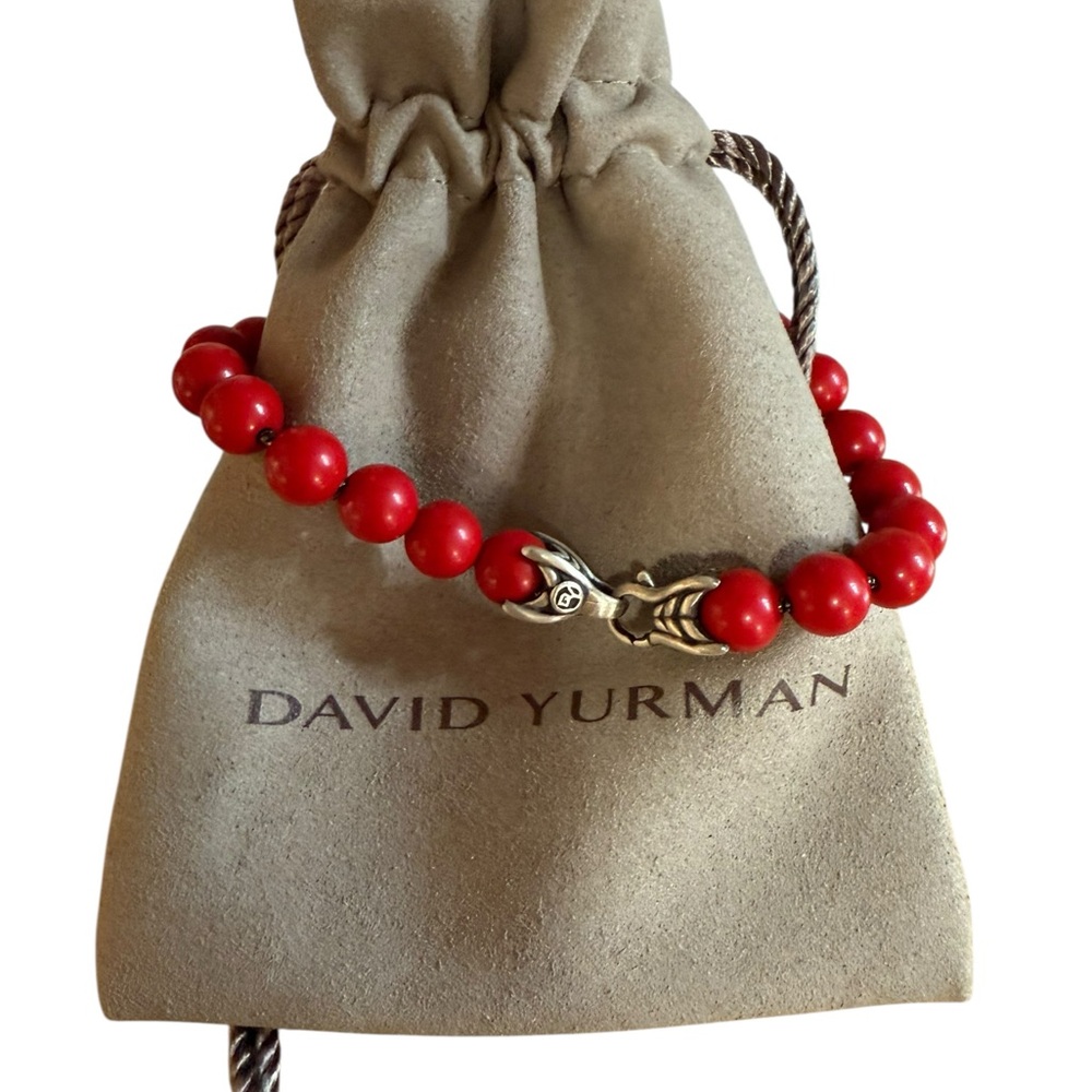 ❌SOLD❌ DAVID YURMAN  8mm Red Coral Spiritual Bead Bracelet Sterling Silver 8.0